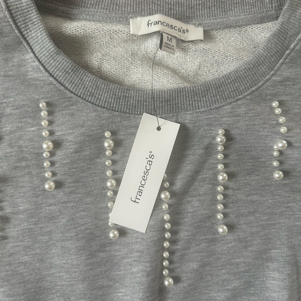 Francesca's Gray Pearl Embellished Sweater